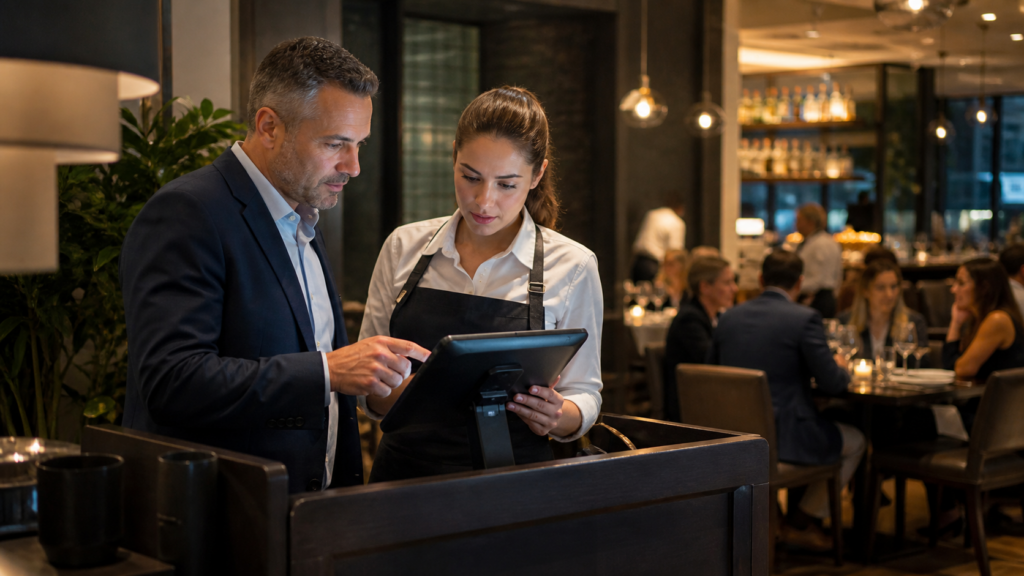 Ultra photorealistic restaurant POS hero image for Upserve by Lightspeed Review for Full Service Restaurant POS