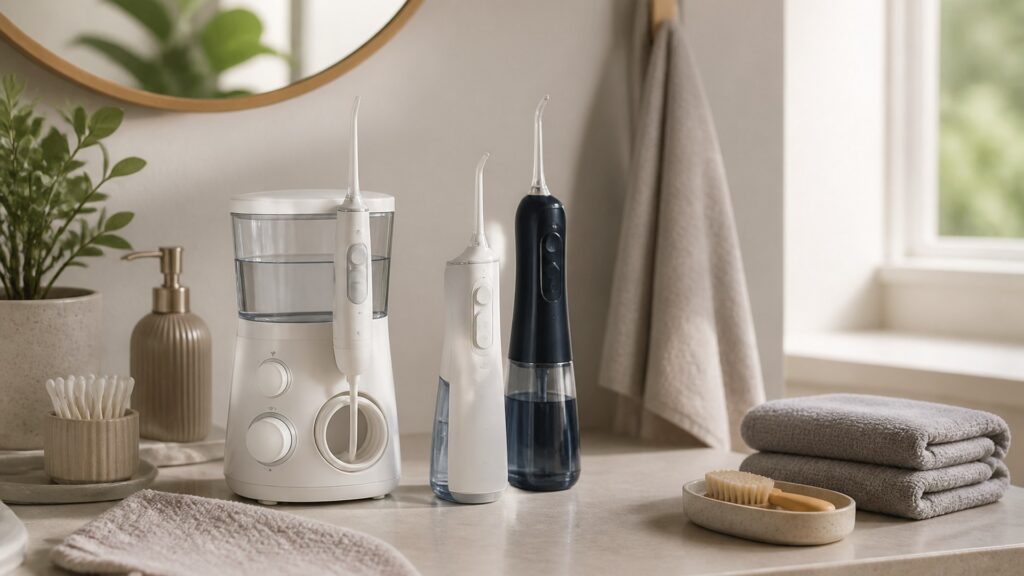 Unbranded editorial arrangement illustrating Water Flossers Buying Guide for Daily Hygiene