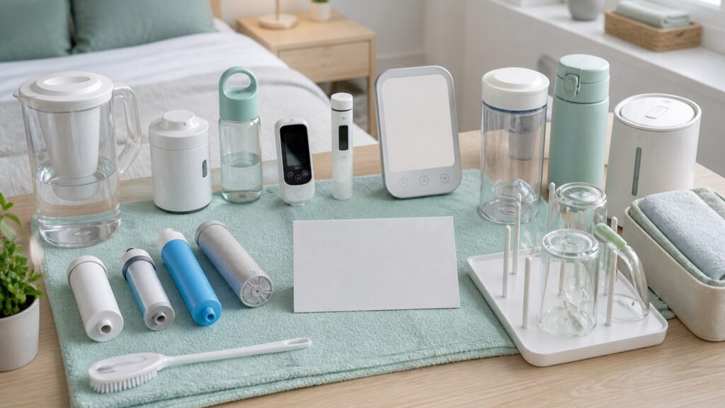 Unbranded water & hygiene health devices products arranged for a careful buying comparison