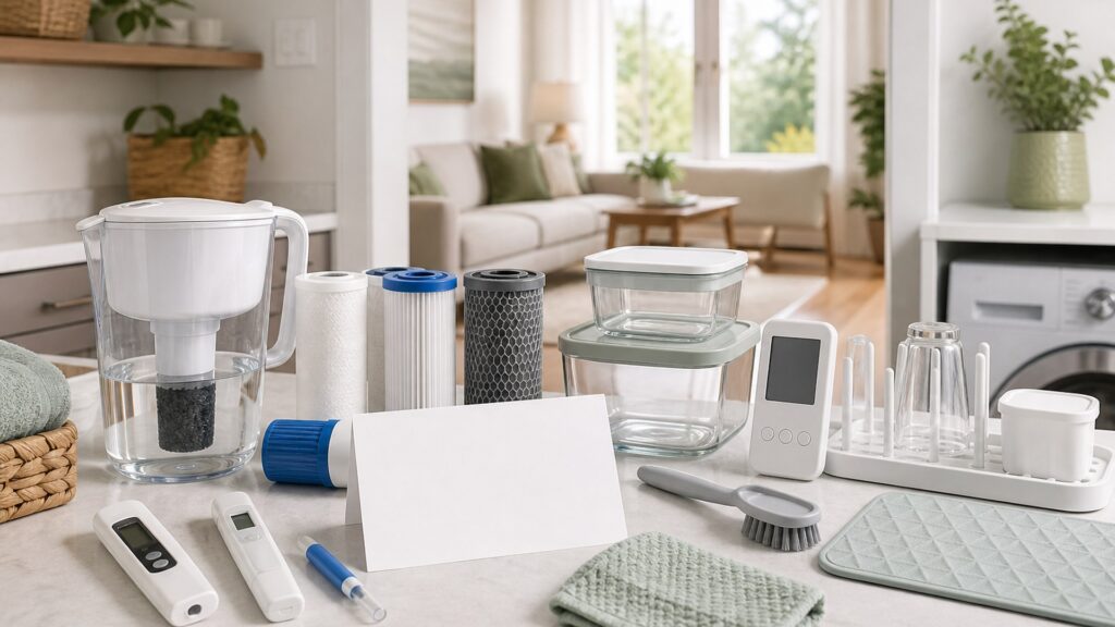 Unbranded water & hygiene health devices products arranged for a careful buying comparison