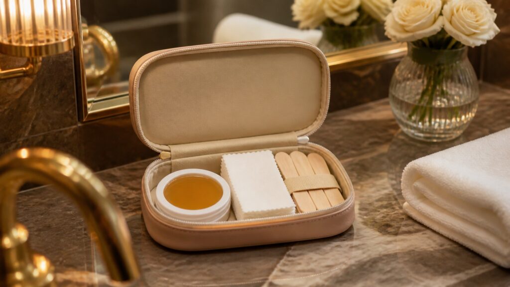 Unbranded waxing kits arranged for a travel grooming buying guide