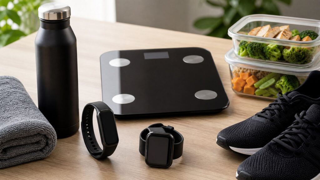 wearable fitness trackers for weight loss arranged in a practical buyer guide scene