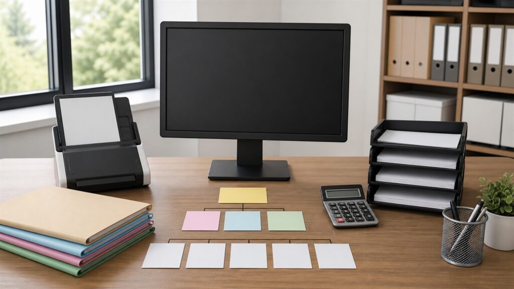 unbranded web hosting operations desk with blank performance screens, compact server gateway, backup drive, network cables, and deployment checklist blocks for a high-traffic sites buying decision