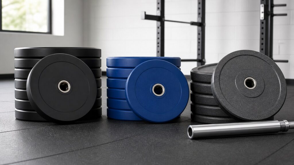 weight plates for overall use arranged in a practical buyer guide scene