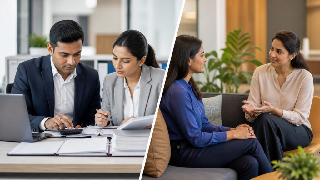 Editorial business scene illustrating accounting services and hr services