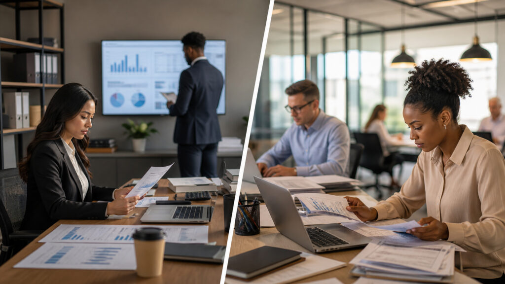 Editorial business scene illustrating accounting software and bookkeeping software