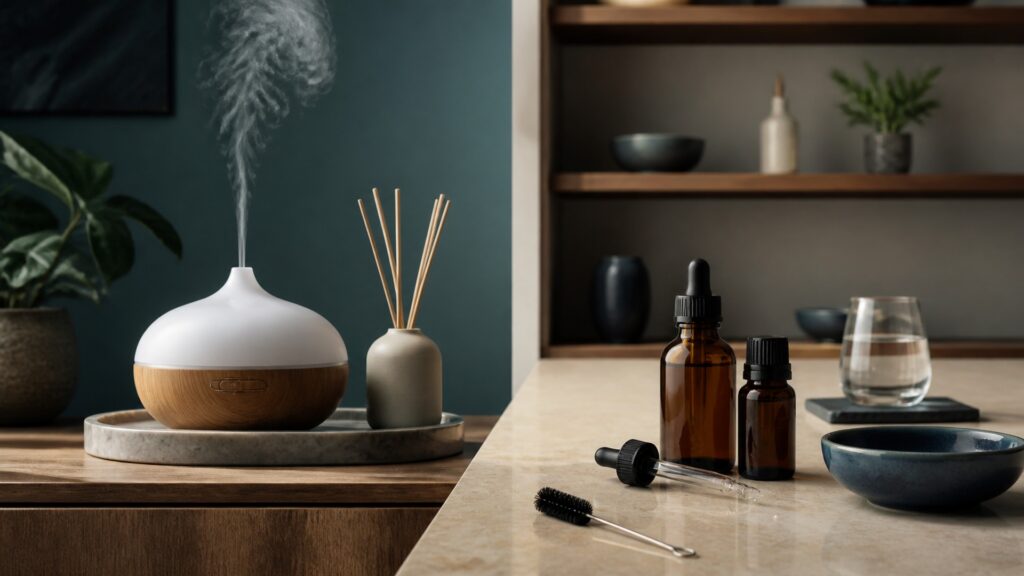 People-free editorial still life illustrating inhaled room exposure versus preparation-specific dosing