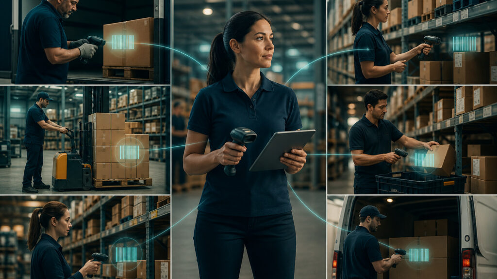 Editorial business scene illustrating barcode inventory systems and multi-channel inventory software