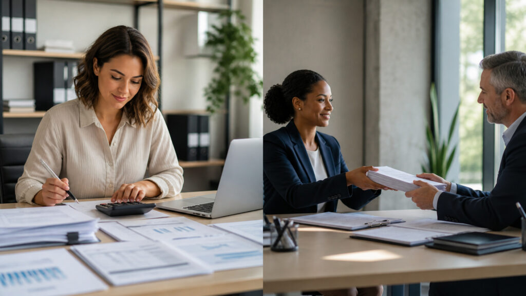 Editorial business scene illustrating bookkeeping software and tax preparation software