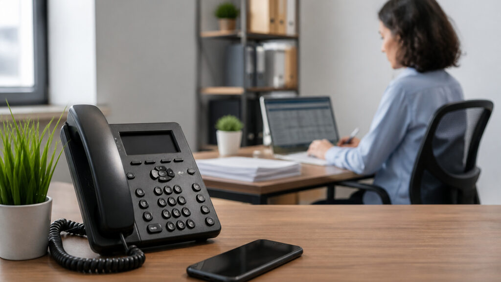 Editorial business scene illustrating business virtual phone numbers and freelancer accounting software