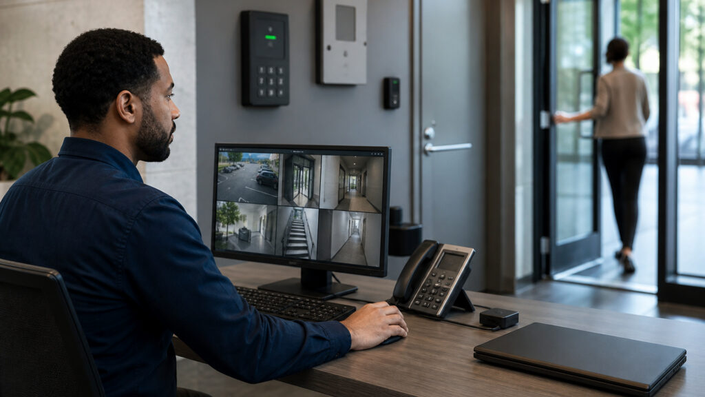 Editorial business scene illustrating cloud access control systems and cloud accounting software
