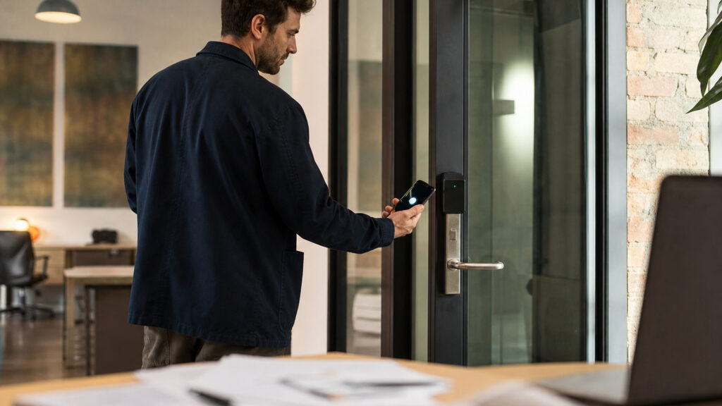 Editorial business scene illustrating cloud access control systems and freelancer accounting software