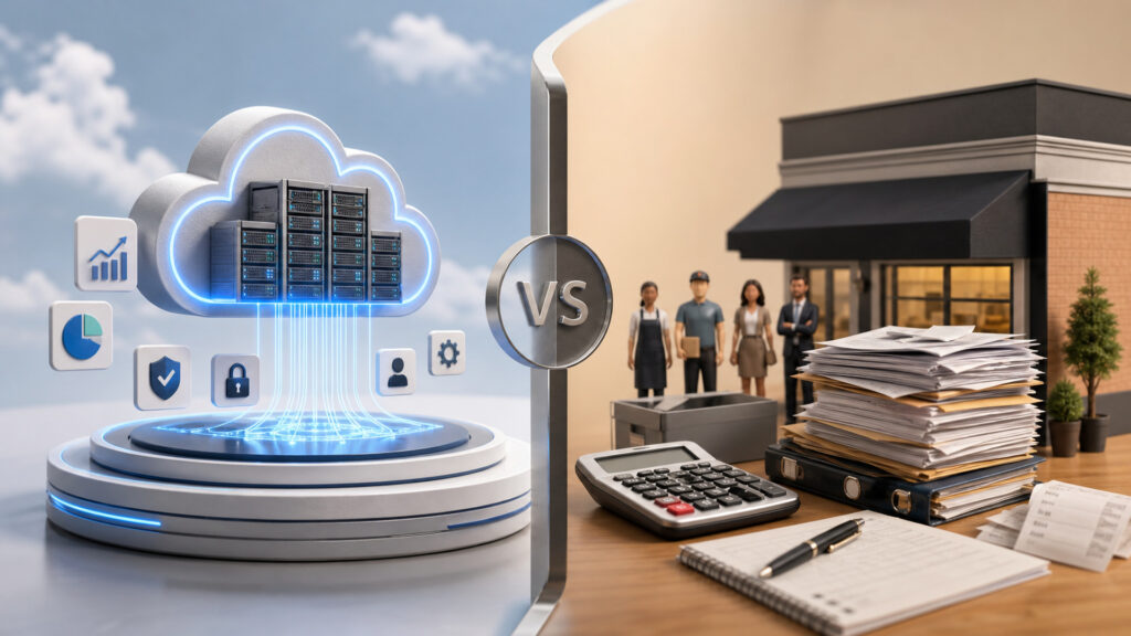 Editorial business scene illustrating cloud accounting software and small business accounting software