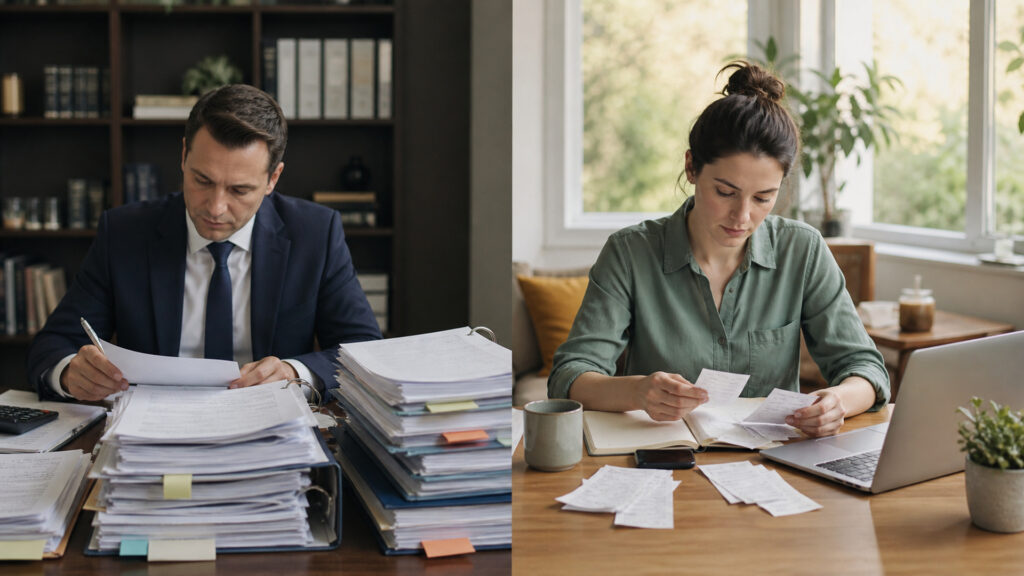 Editorial business scene illustrating corporate tax software and freelancer accounting software