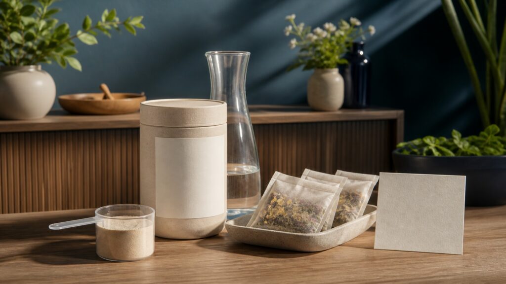 People-free editorial still life illustrating cleansing claim versus botanical active preparation