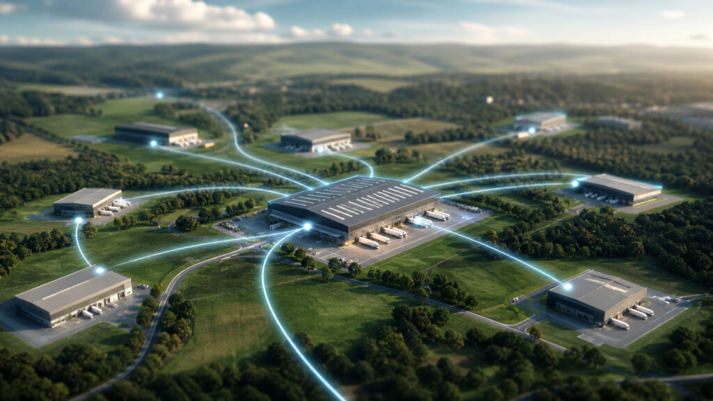 Editorial business scene illustrating distributed fulfillment and centralized fulfillment