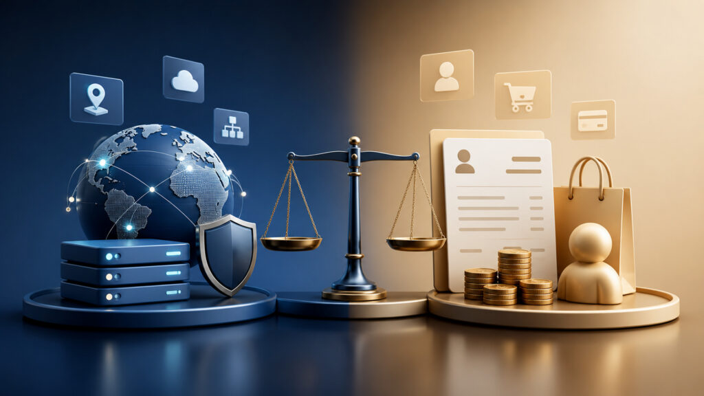 Editorial business scene illustrating domain services and invoicing software