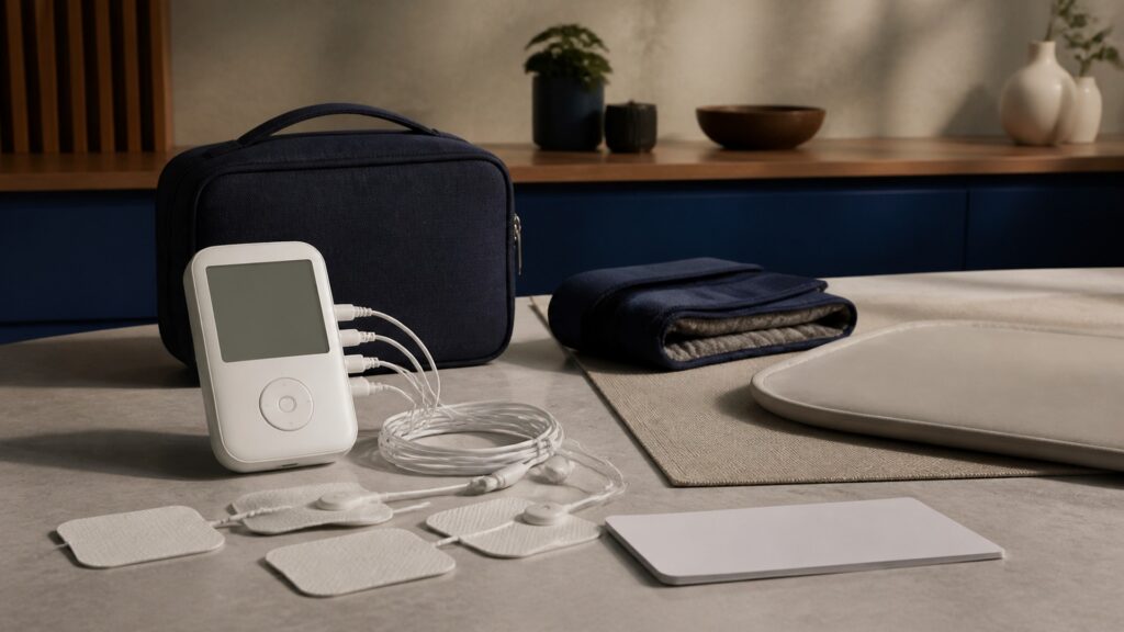 People-free editorial still life illustrating electrical pulses versus thermal warming