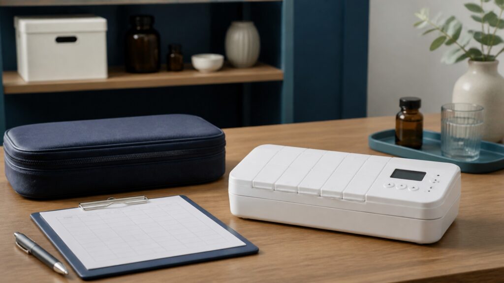 People-free editorial still life illustrating accessible compartments and opening logs contrasted with connected lockout and release