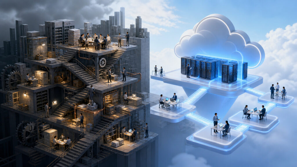 Editorial business scene illustrating enterprise accounting software and cloud accounting software