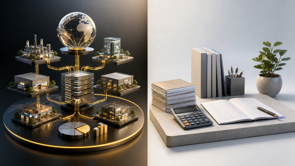 Editorial business scene illustrating enterprise accounting software and small business accounting software