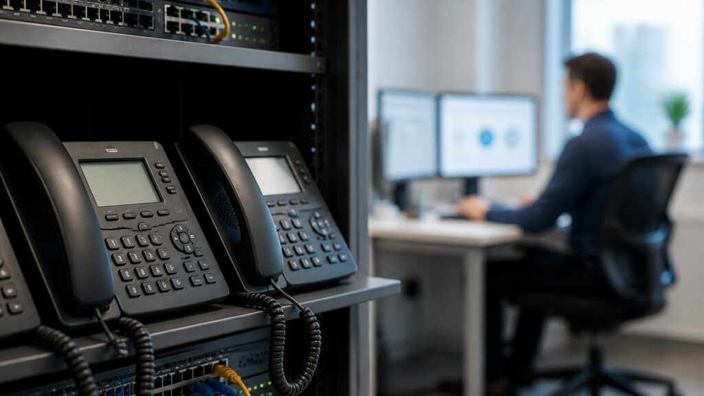 Editorial business scene illustrating enterprise voip systems and cloud accounting software