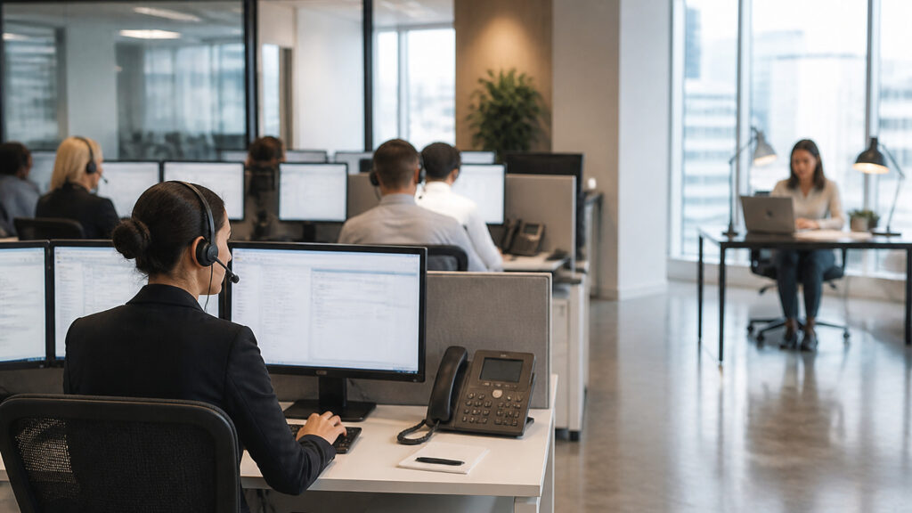 Editorial business scene illustrating enterprise voip systems and freelancer accounting software