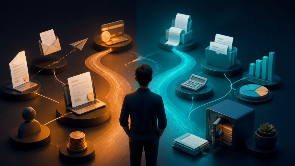 Editorial business scene illustrating freelancer invoicing software and freelancer accounting software