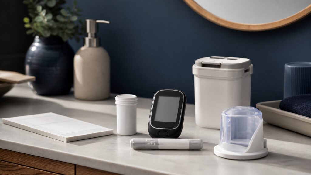 People-free editorial still life illustrating biochemical measurement versus wellness estimate