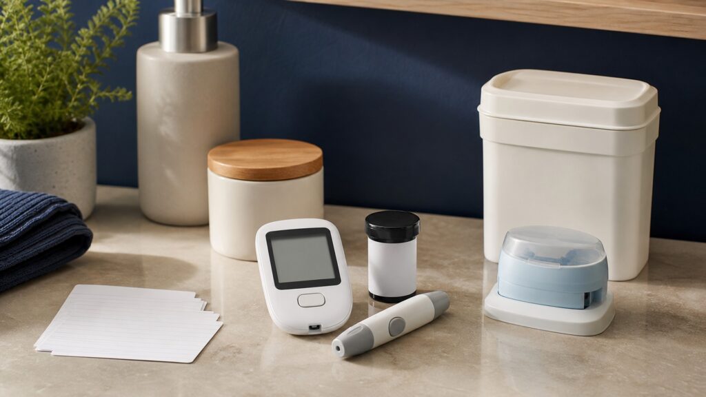 People-free editorial still life illustrating glycemic value versus cardiovascular signal