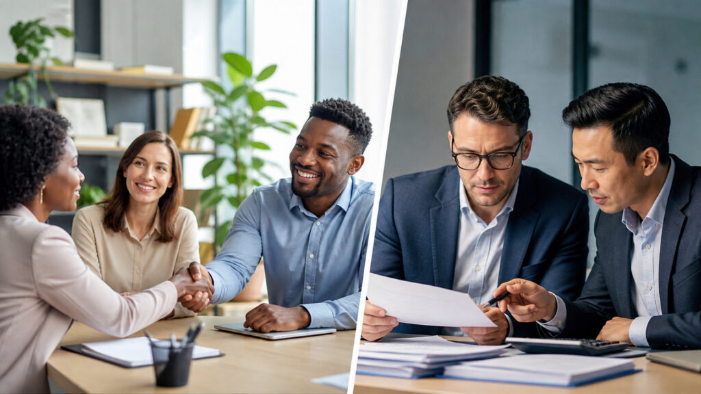 Editorial business scene illustrating hr services and accounting services