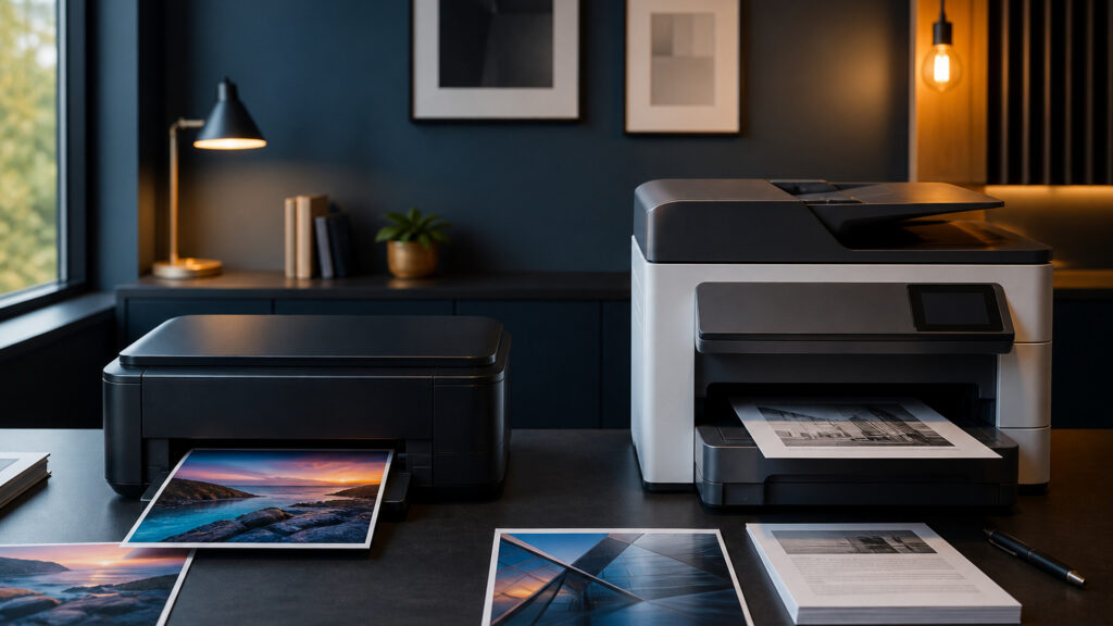 Editorial business scene illustrating inkjet office printers and all-in-one office printers