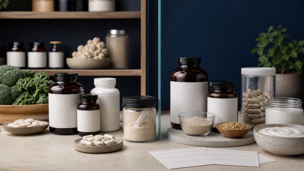 People-free editorial still life illustrating musculoskeletal intake and function versus strain fiber and digestive response