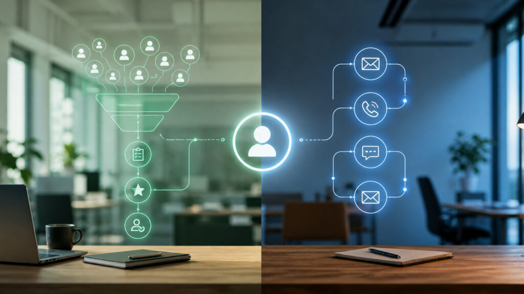 Editorial business scene illustrating lead generation software and sales automation software