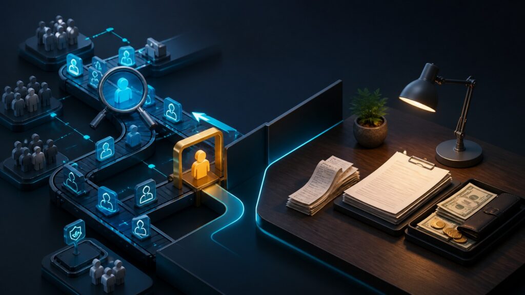Editorial business scene illustrating lead management software and freelancer accounting software
