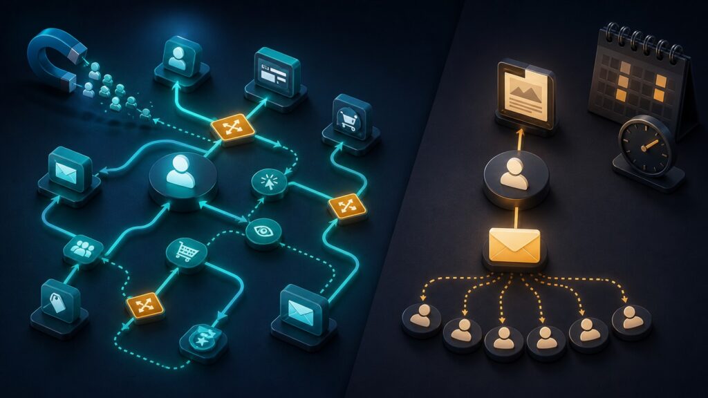 Editorial business scene illustrating marketing automation platforms and newsletter marketing software