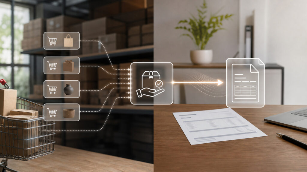 Editorial business scene illustrating marketplace selling platforms and invoicing software