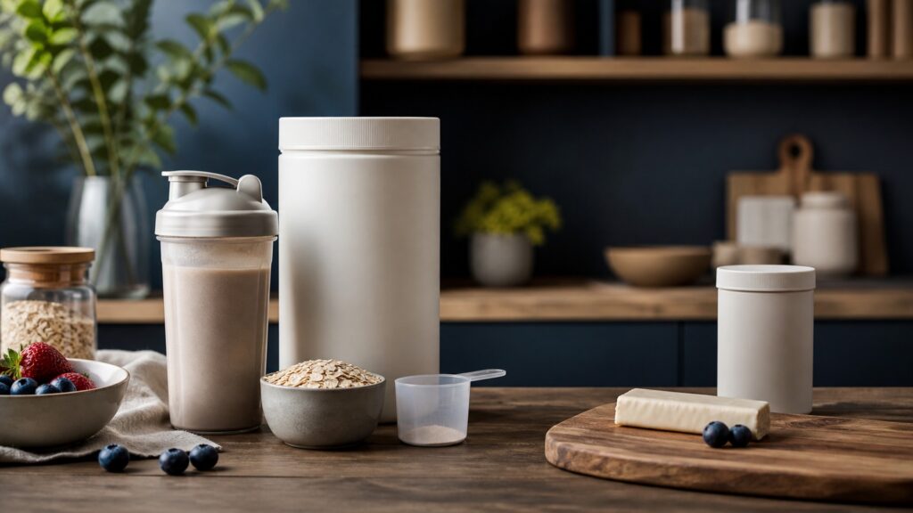 People-free editorial still life illustrating meal-level nutrient package versus between-meal portion