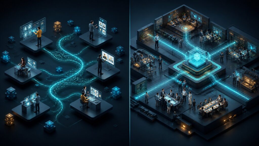 Editorial business scene illustrating no-code automation platforms and business process automation software