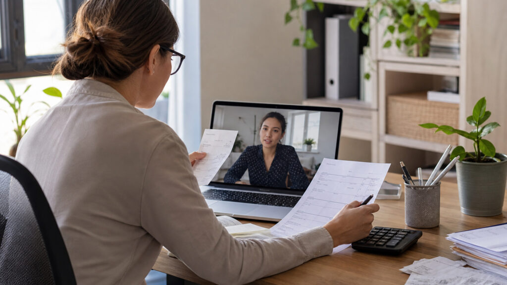 Editorial business scene illustrating online bookkeeping services and freelancer accounting software