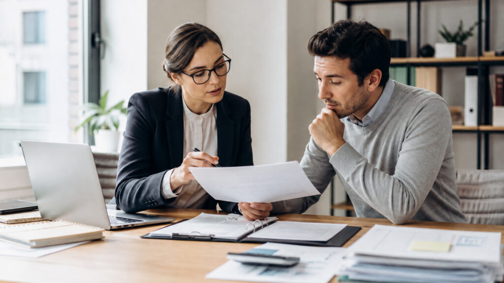 Editorial business scene illustrating online legal services and freelancer accounting software