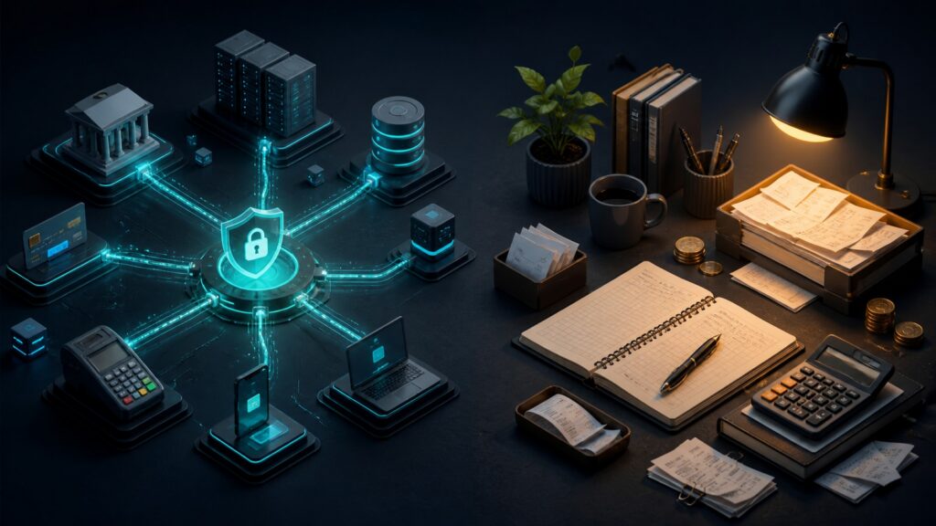Editorial business scene illustrating online payment gateways and freelancer accounting software