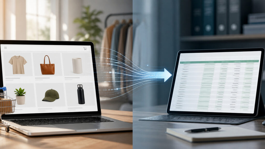 Editorial business scene illustrating online store platforms and accounting software