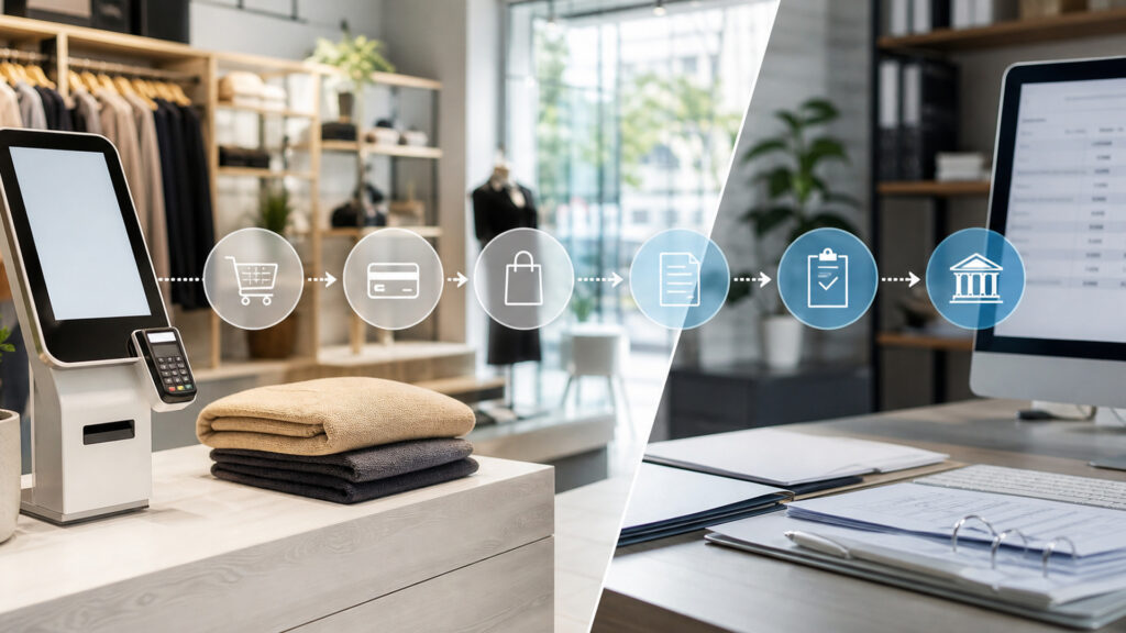 Editorial business scene illustrating online store platforms and invoicing software