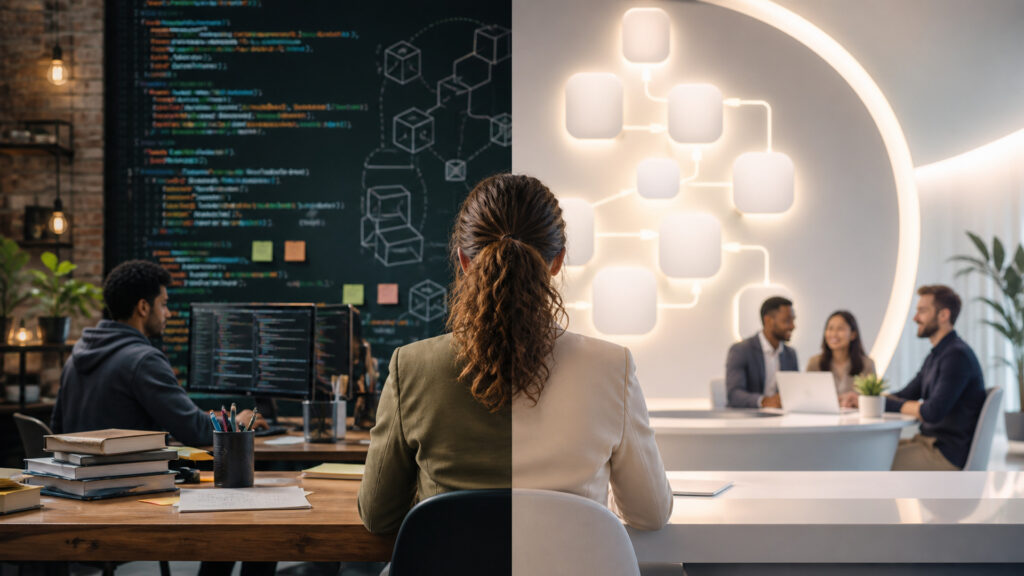 Editorial business scene illustrating open-source ecommerce platforms and proprietary ecommerce platforms
