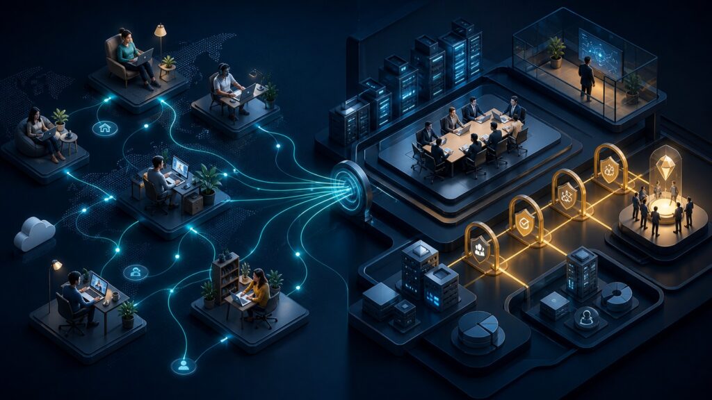 Editorial business scene illustrating remote team project management software and enterprise project management software