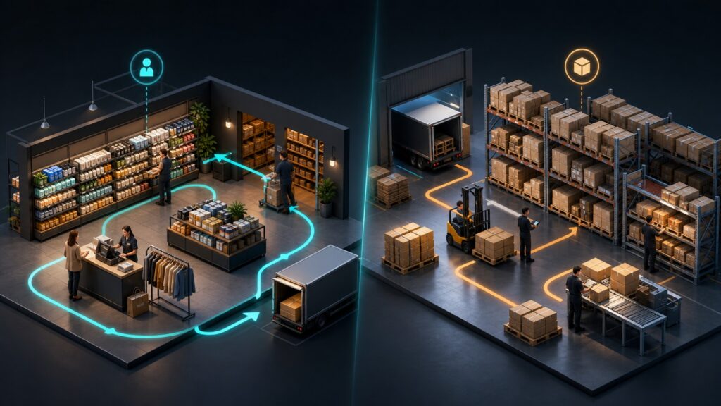 Editorial business scene illustrating retail inventory management software and warehouse inventory software