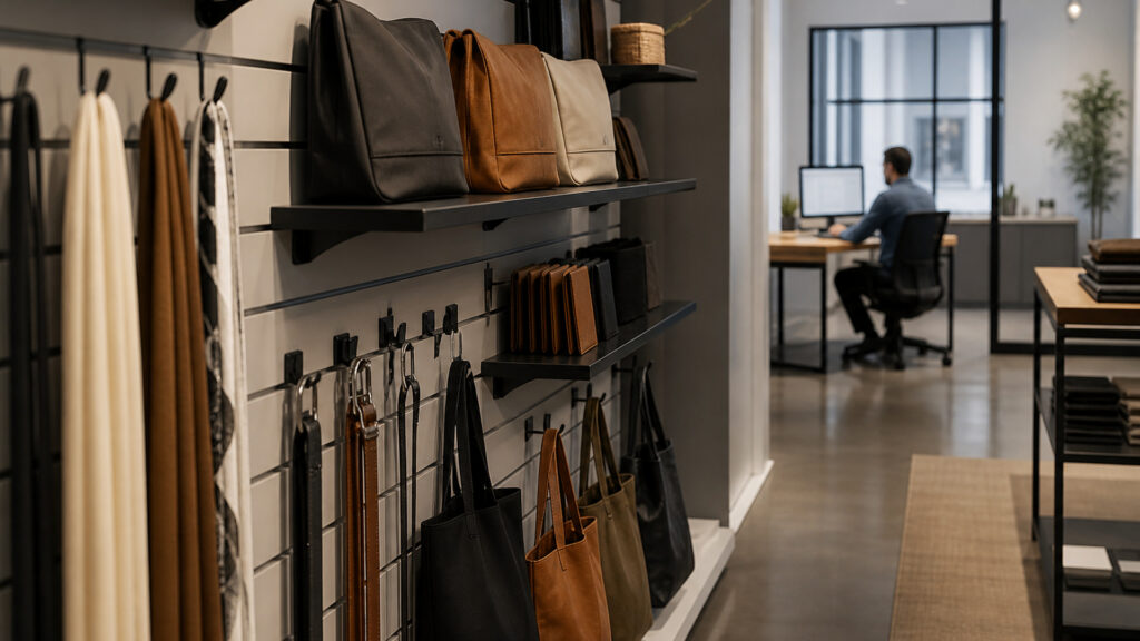 Editorial business scene illustrating retail wall systems and cloud accounting software