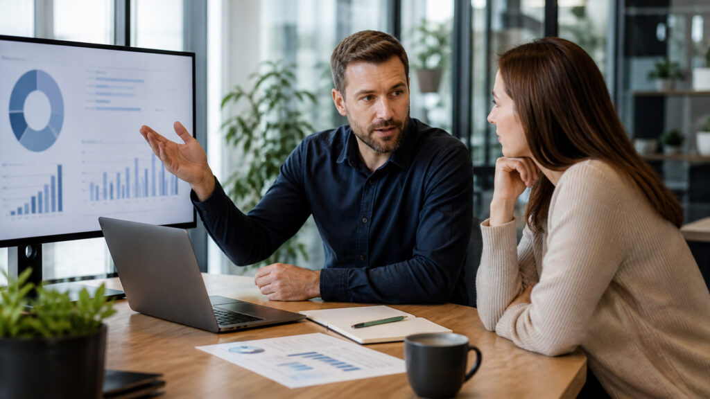 Editorial business scene illustrating seo services and cloud accounting software
