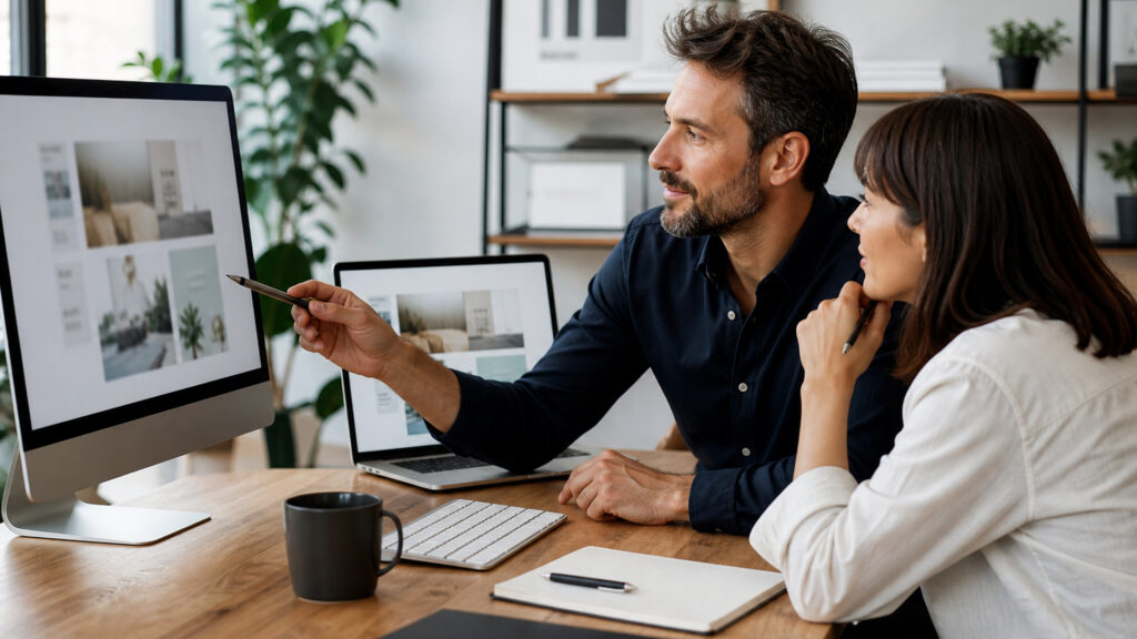 Editorial business scene illustrating seo services and freelancer accounting software